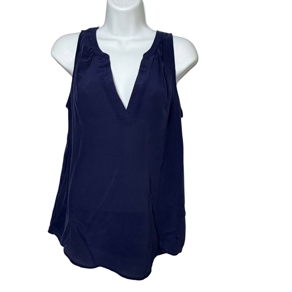 Joie Womens Navy Blue 100% Silk Sleeveless V-Neck Blouse Top Size S C81A-T1693
